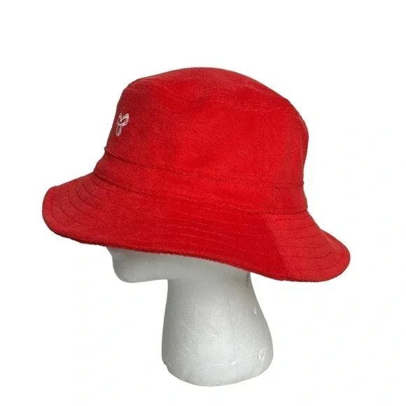 Aritzia TNA Womens Logo Embroidered Cotton Bucket Hat Sz S/M Red French Terry - Picture 4 of 8